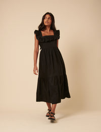 Black Ruffle Tiered Cassidy Midi Dress