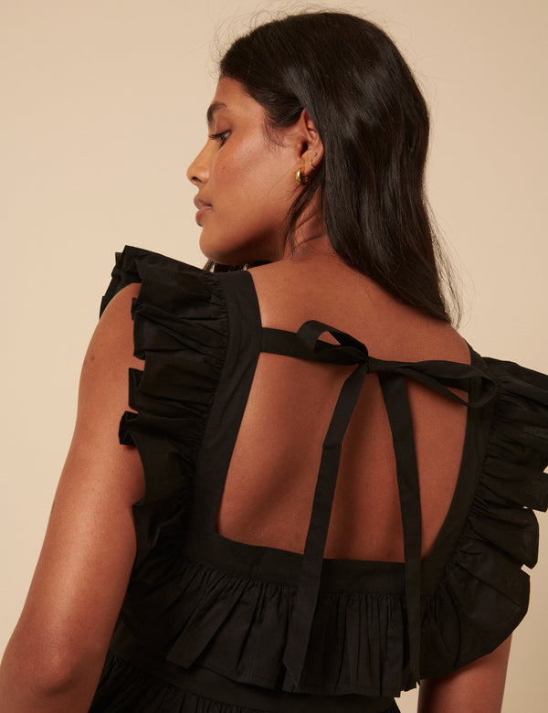 Black Ruffle Tiered Cassidy Midi Dress