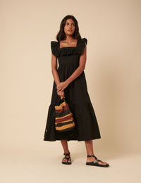 Black Ruffle Tiered Cassidy Midi Dress