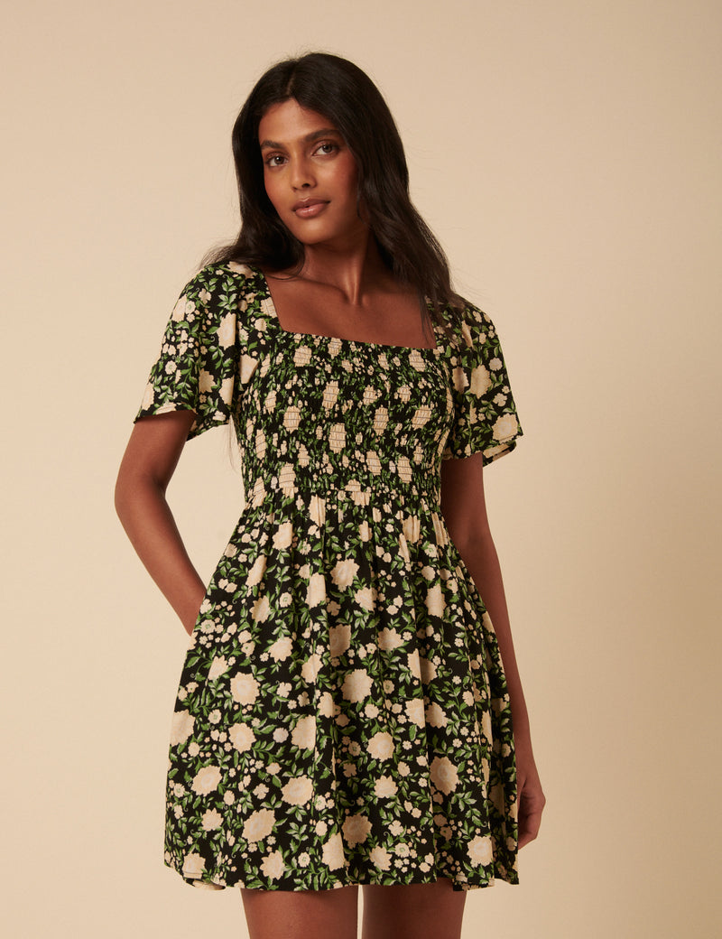 Black Floral Bella Mini Dress