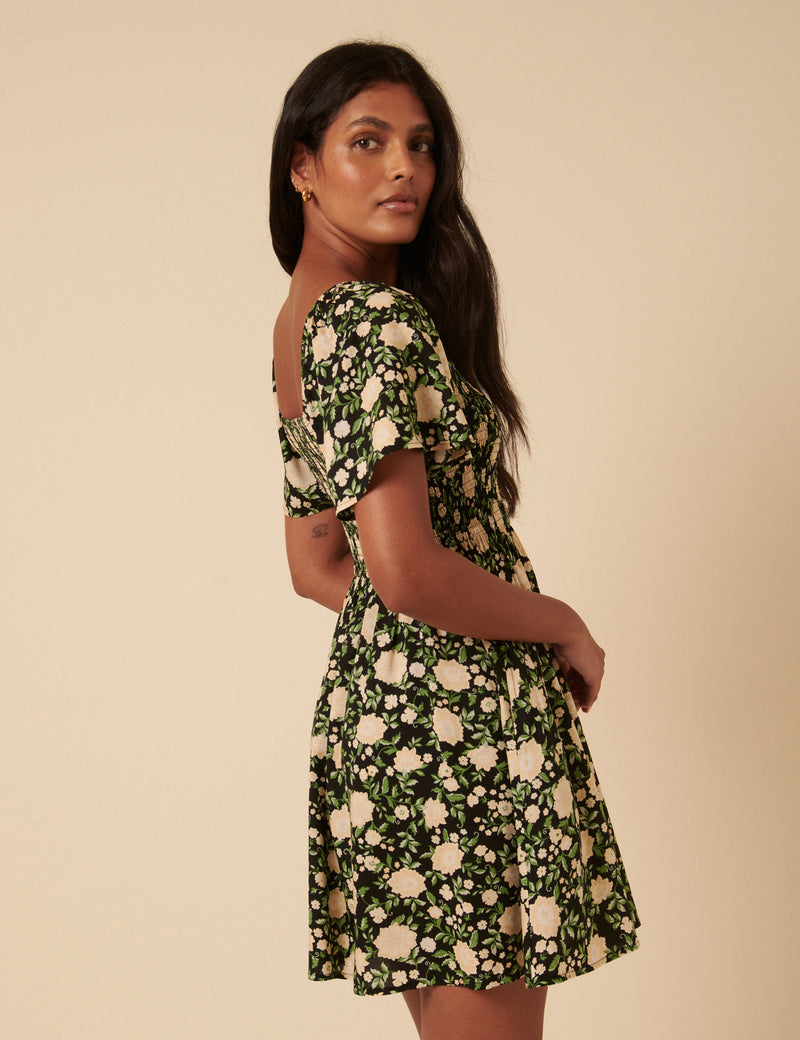 Black Floral Bella Mini Dress