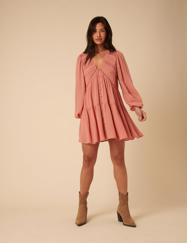 Pink Long Sleeve Marley Mini Dress