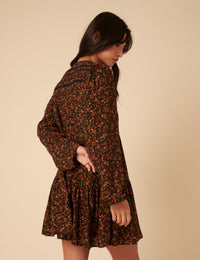 Black Ditsy Floral Long Sleeve Marley Mini Dress