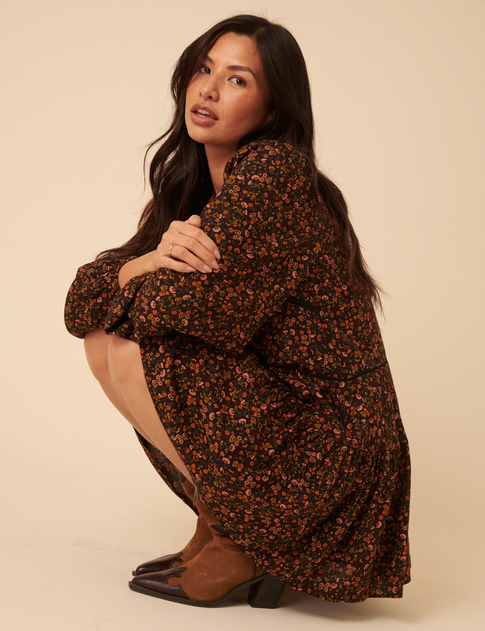 Black Ditsy Floral Long Sleeve Marley Mini Dress