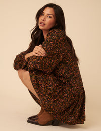 Black Ditsy Floral Long Sleeve Marley Mini Dress