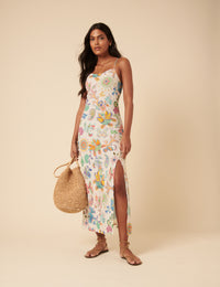 Poppy Delevingne White Floral Lily Midi Dress