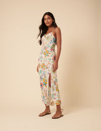 Poppy Delevingne White Floral Lily Midi Dress