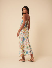 Poppy Delevingne White Floral Lily Midi Dress