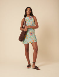 Poppy Delevingne Green Floral Jess Mini Dress