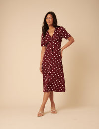 Brown Polka Dot Alexa Midi Dress