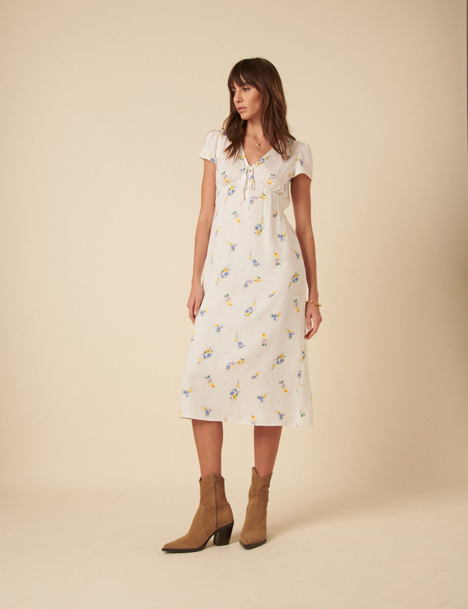 White Ditsy Floral Billie Midi Tea Dress