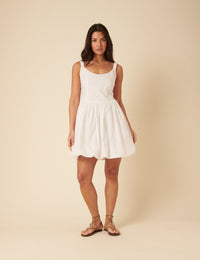 White Loie Bubble Hem Mini Dress