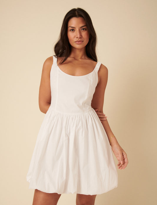 White Loie Bubble Hem Mini Dress White Loie Bubble Hem Mini Dress