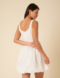 White Loie Bubble Hem Mini Dress