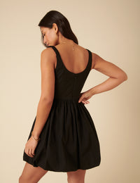 Black Loie Bubble Hem Mini Dress