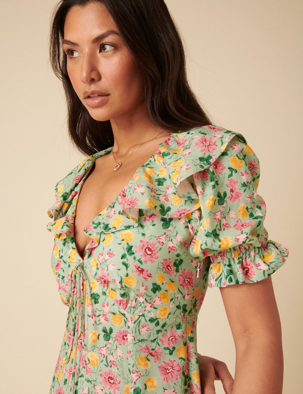 Green Floral Caitlin Midi Dress