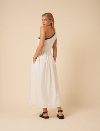 White One Shoulder Crochet Trim Sabrina Midi Dress
