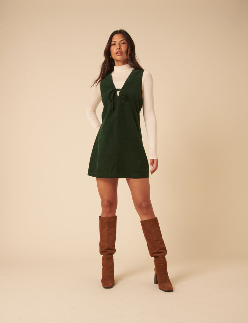 Forest Green Nila Pinafore Mini Dress