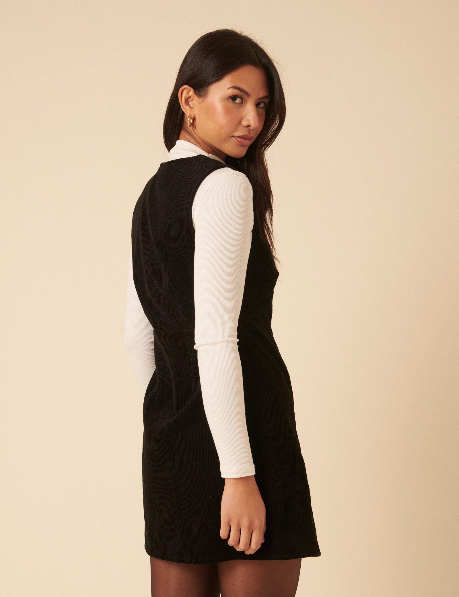 Black Cord Gianna Pinafore Mini Dress Black Cord Gianna Pinafore Mini Dress