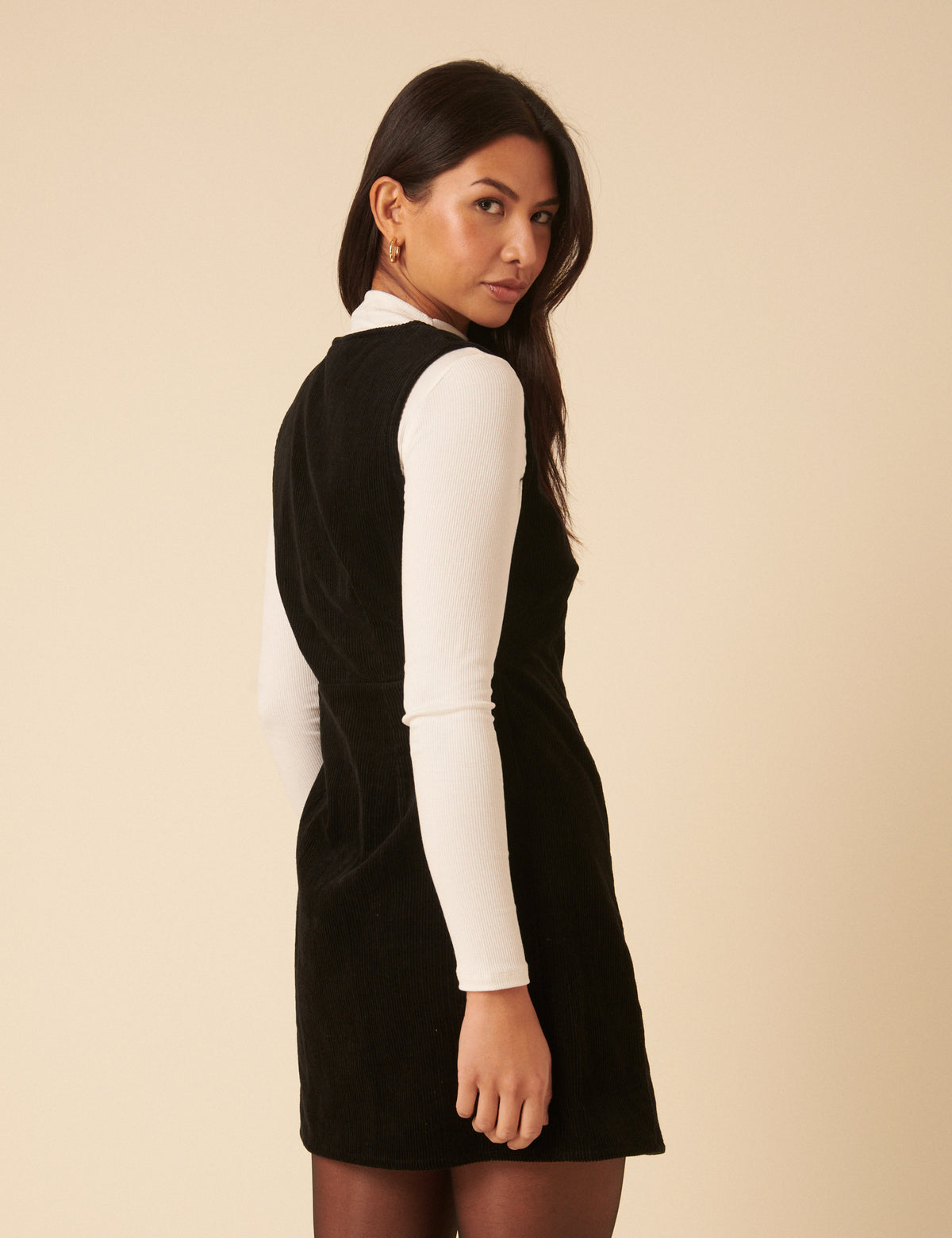 Black Cord Gianna Pinafore Mini Dress