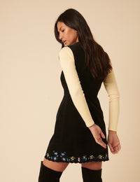 Black Embroidered Cord Leone Pinafore Mini Dress