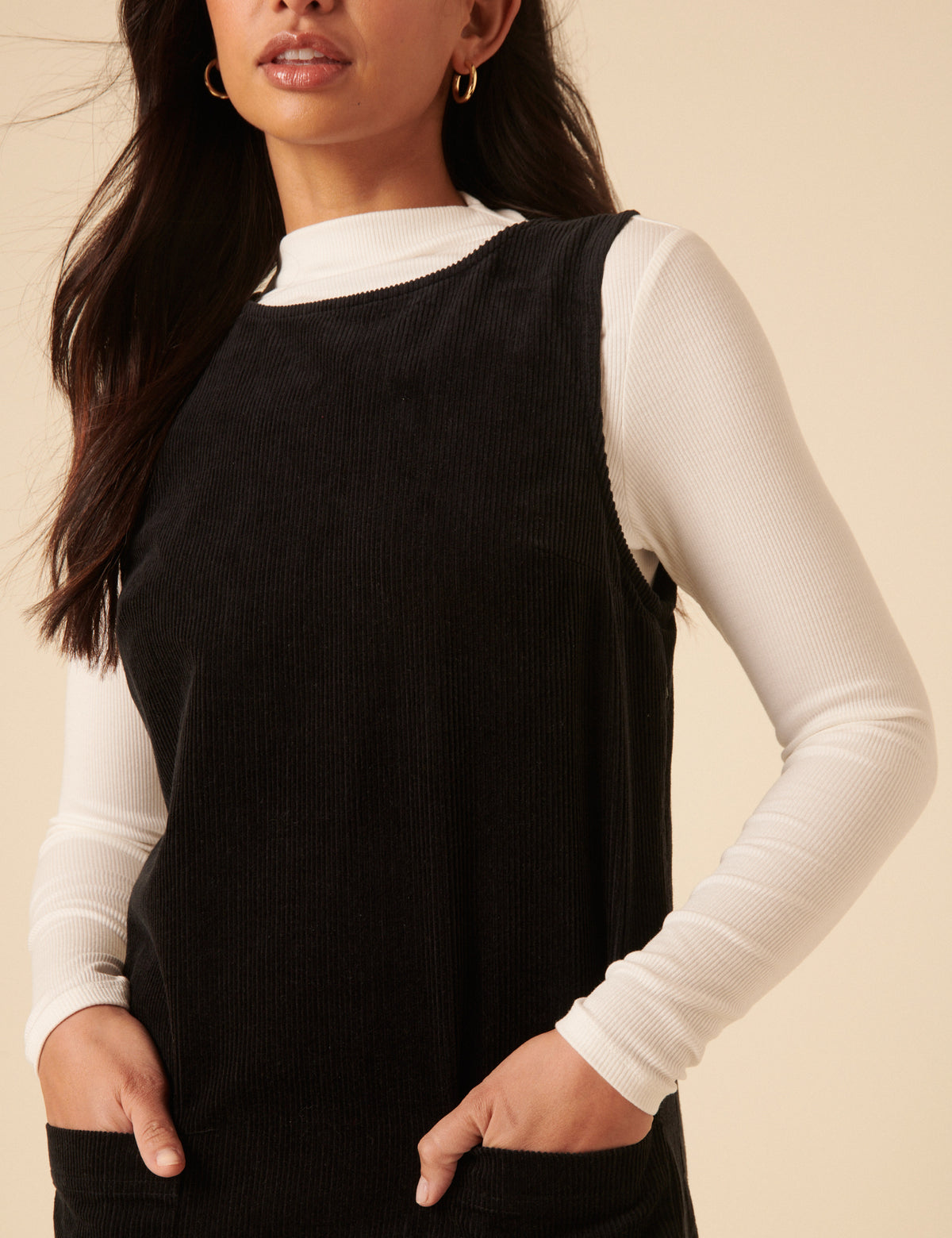 Black Cord Chiara Pinafore Mini Dress