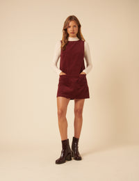 Burgundy Cord Chiara Pinafore Mini Dress