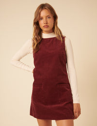 Burgundy Cord Chiara Pinafore Mini Dress