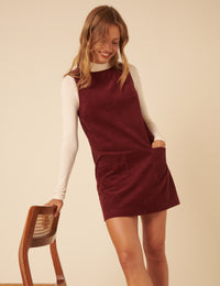 Burgundy Cord Chiara Pinafore Mini Dress