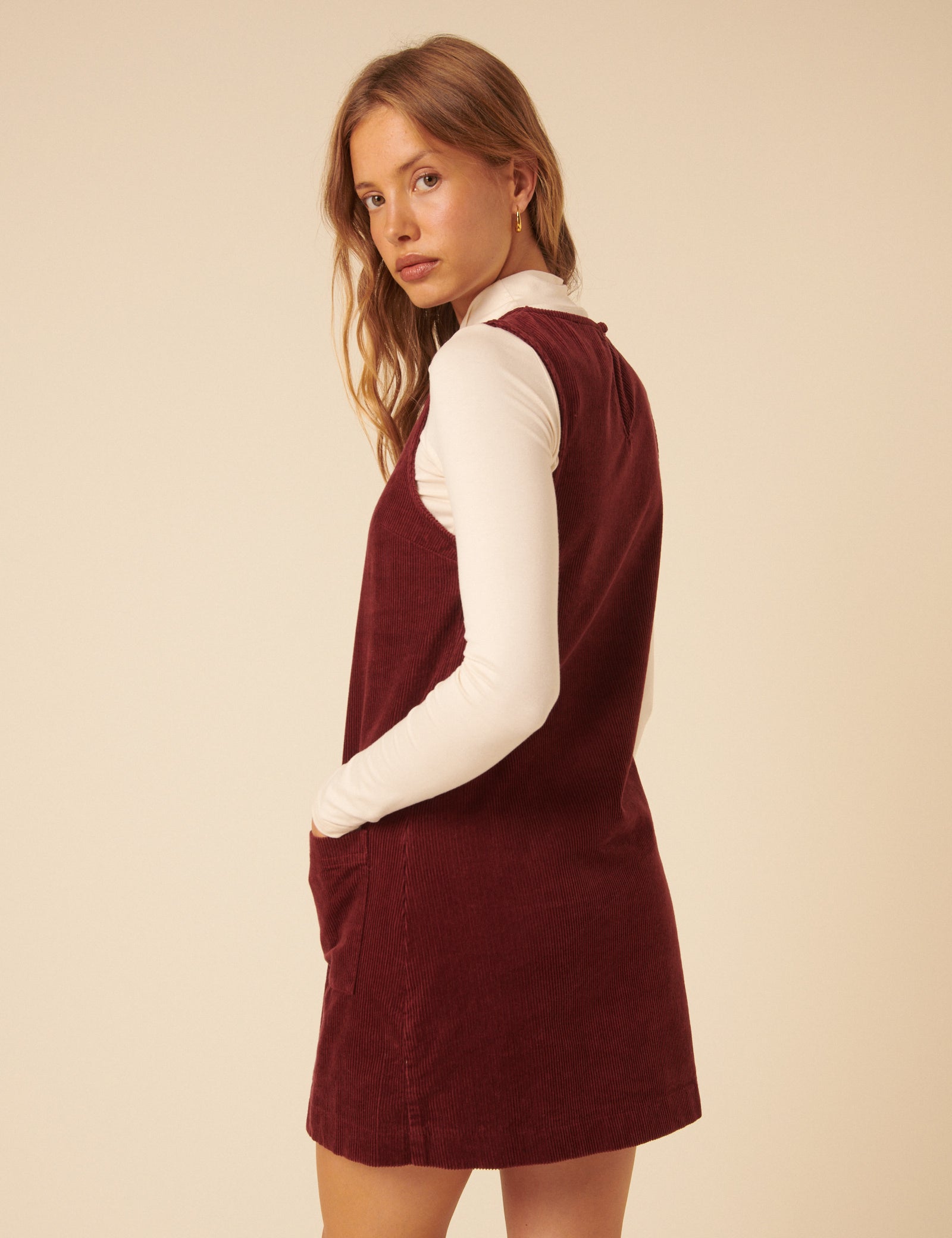 Burgundy Cord Chiara Pinafore Mini Dress Burgundy Cord Chiara Pinafore Mini Dress