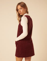 Burgundy Cord Chiara Pinafore Mini Dress