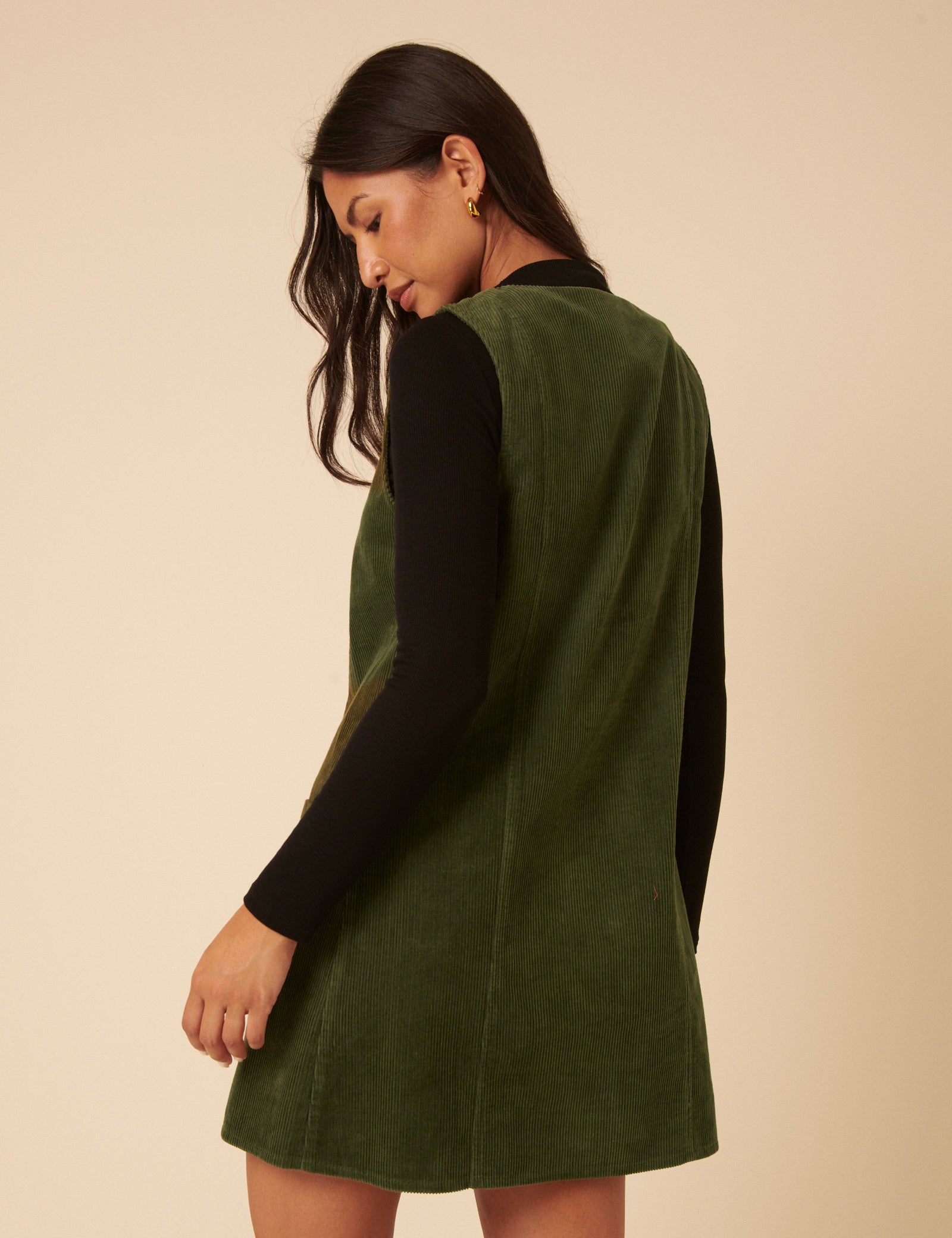 khaki green pinafore dress Army Green Linen Cotton Maxi Pinafore Dress with Fitted Waist and Square Neck Light Green / XS
