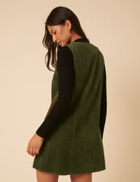 Khaki Cord Alessa Pinafore Mini Dress