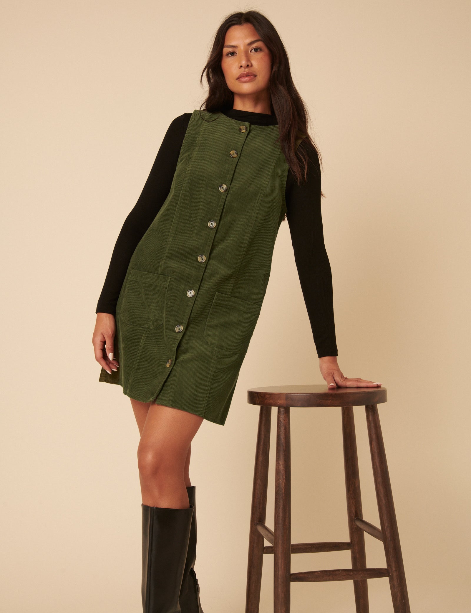 Nobody's Child Green Cord Dungaree Dress Khaki Cord Alessa Pinafore Mini Dress Nobody's Child Green Cord Dungaree Dress Khaki Cord Alessa Pinafore Mini Dress
