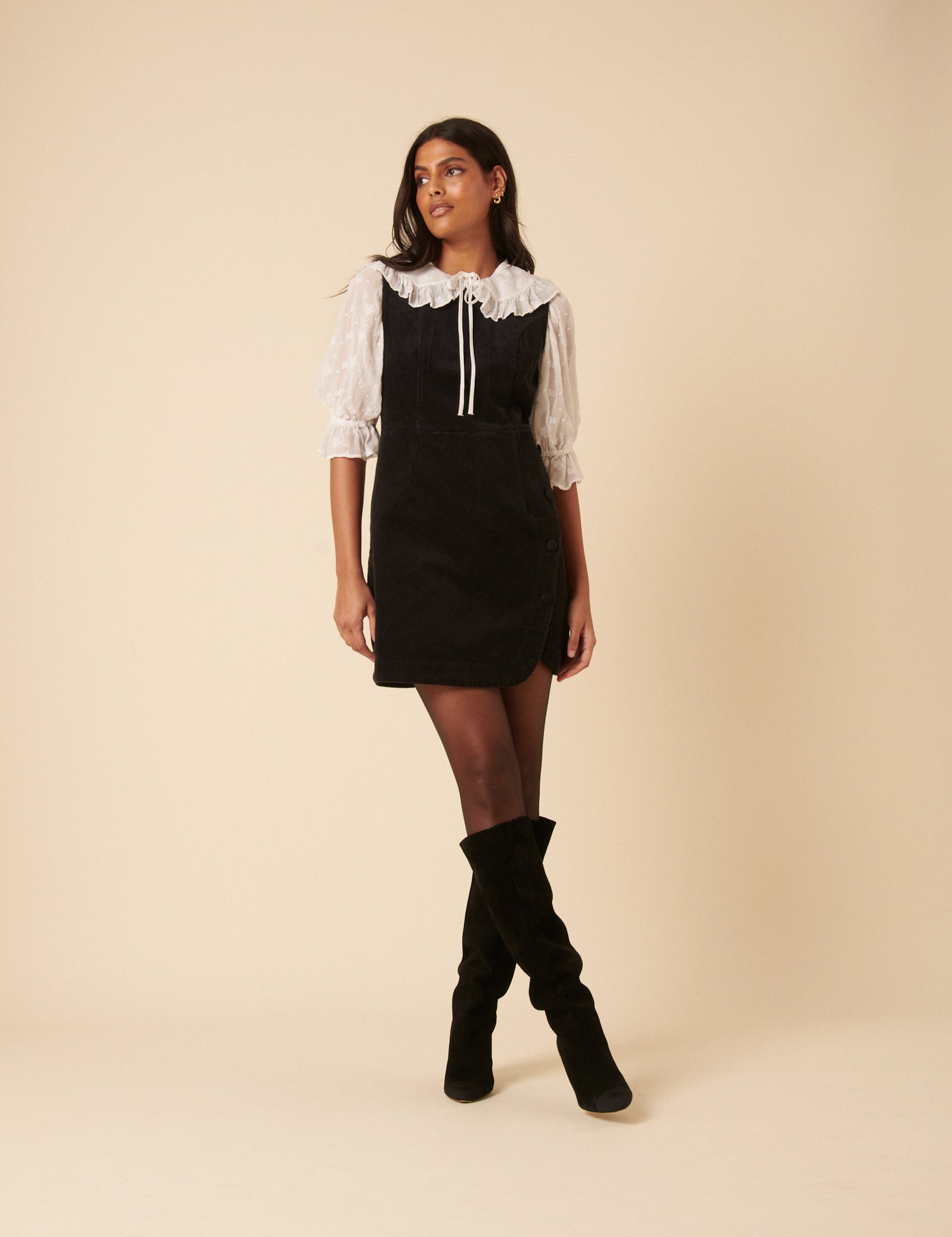 Black Cord Birch Pinafore Mini Dress Black Cord Birch Pinafore Mini Dress