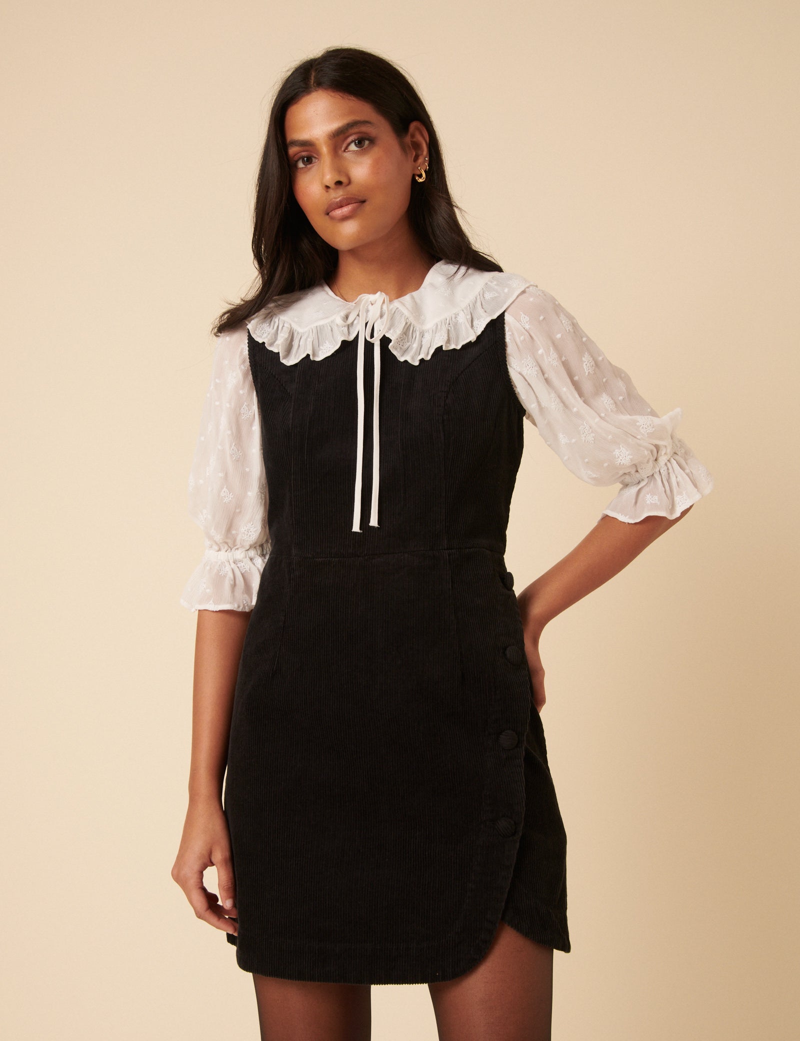 Black Cord Birch Pinafore Mini Dress Black Cord Birch Pinafore Mini Dress