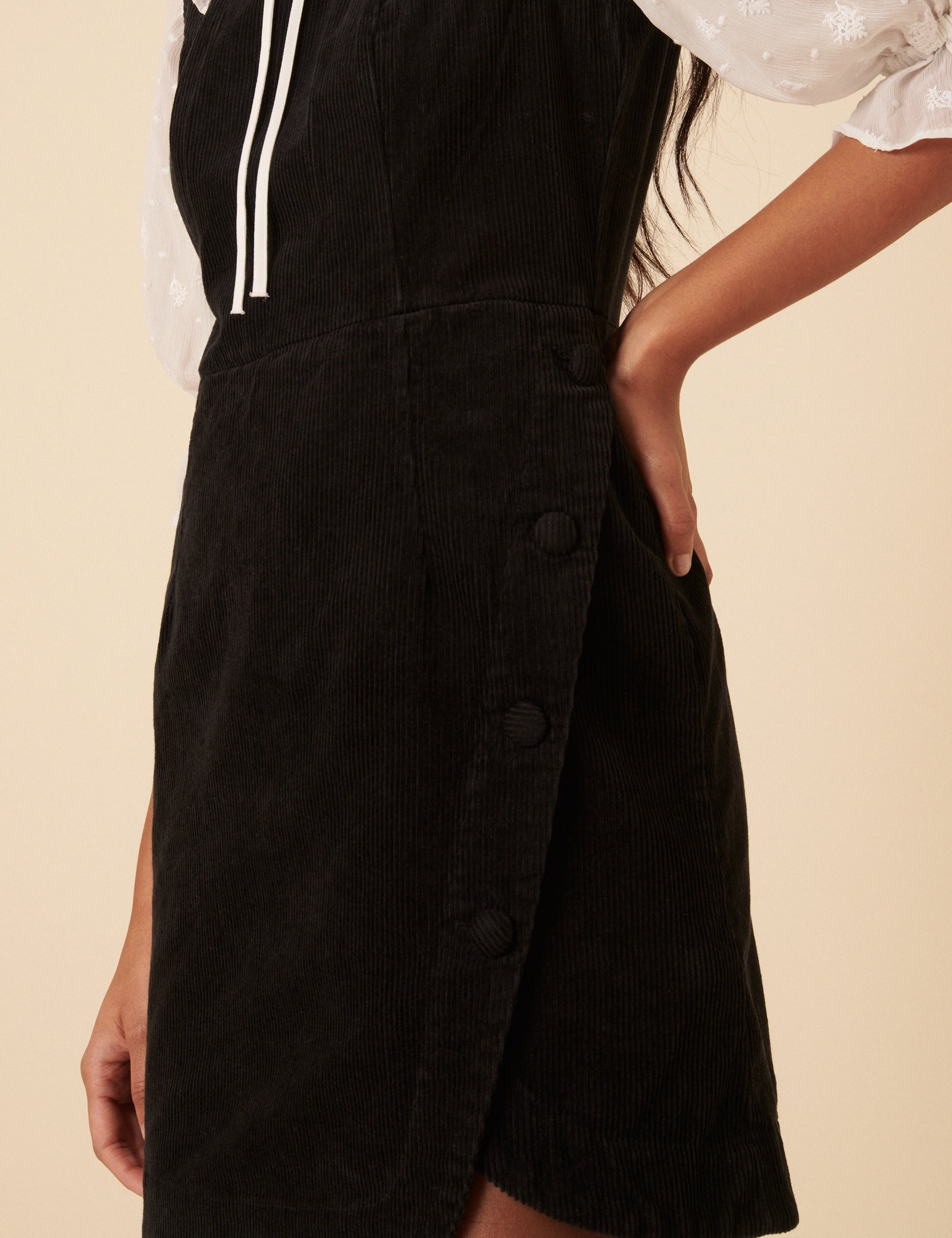 Black Cord Birch Pinafore Mini Dress