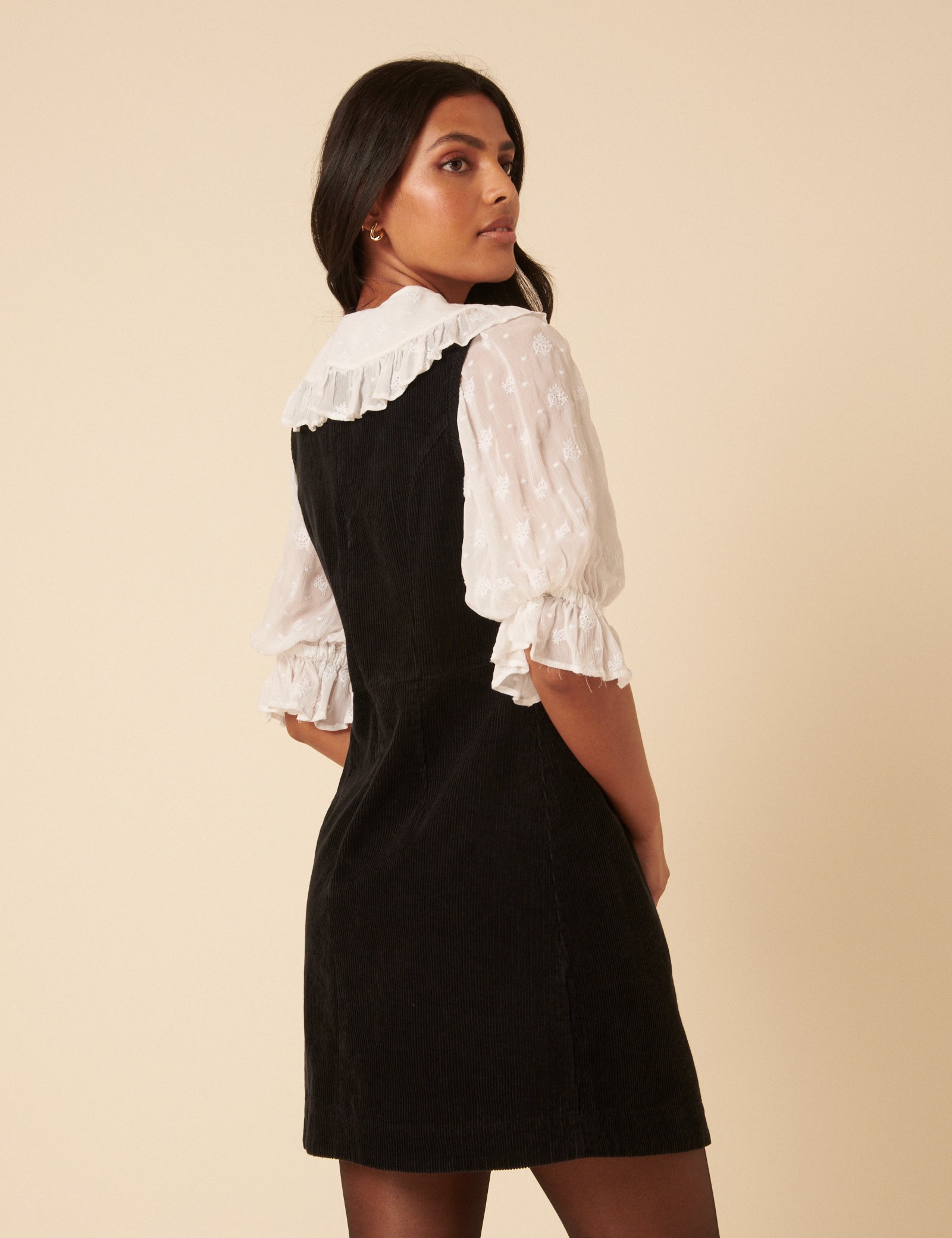 Black Cord Birch Pinafore Mini Dress Black Cord Birch Pinafore Mini Dress