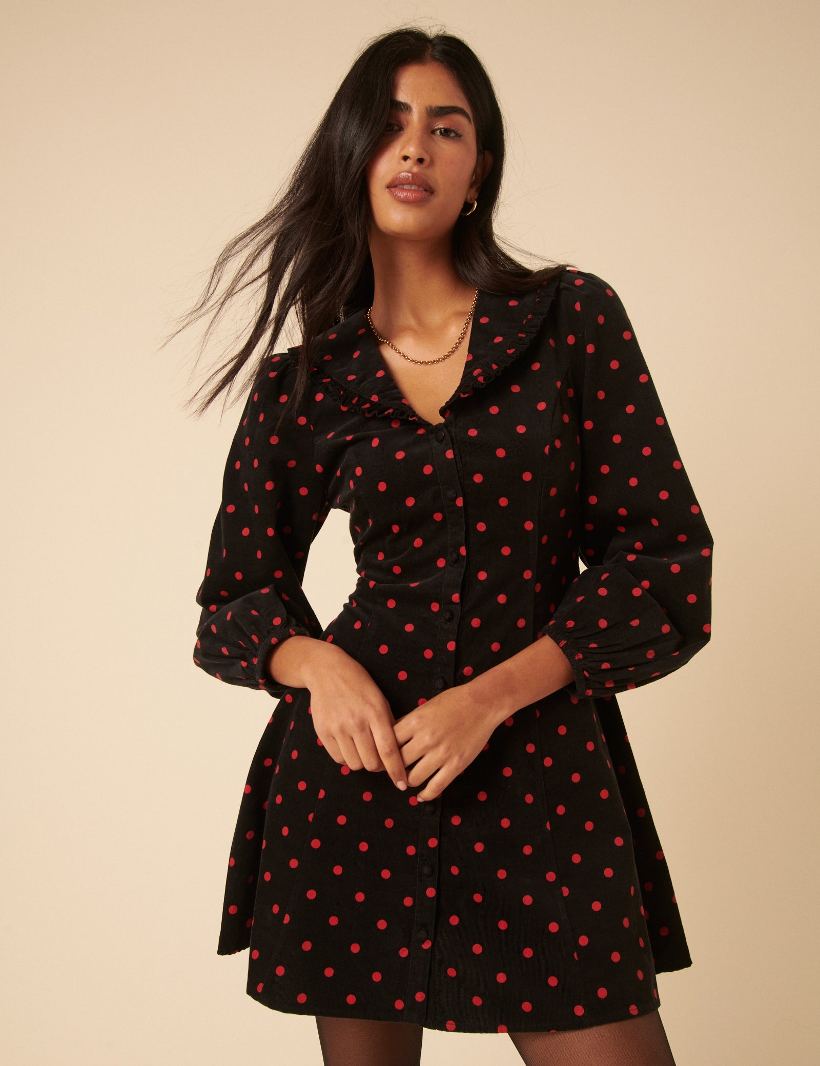 Black Cord Polka Dot Emma Mini Dress Black Cord Polka Dot Emma Mini Dress