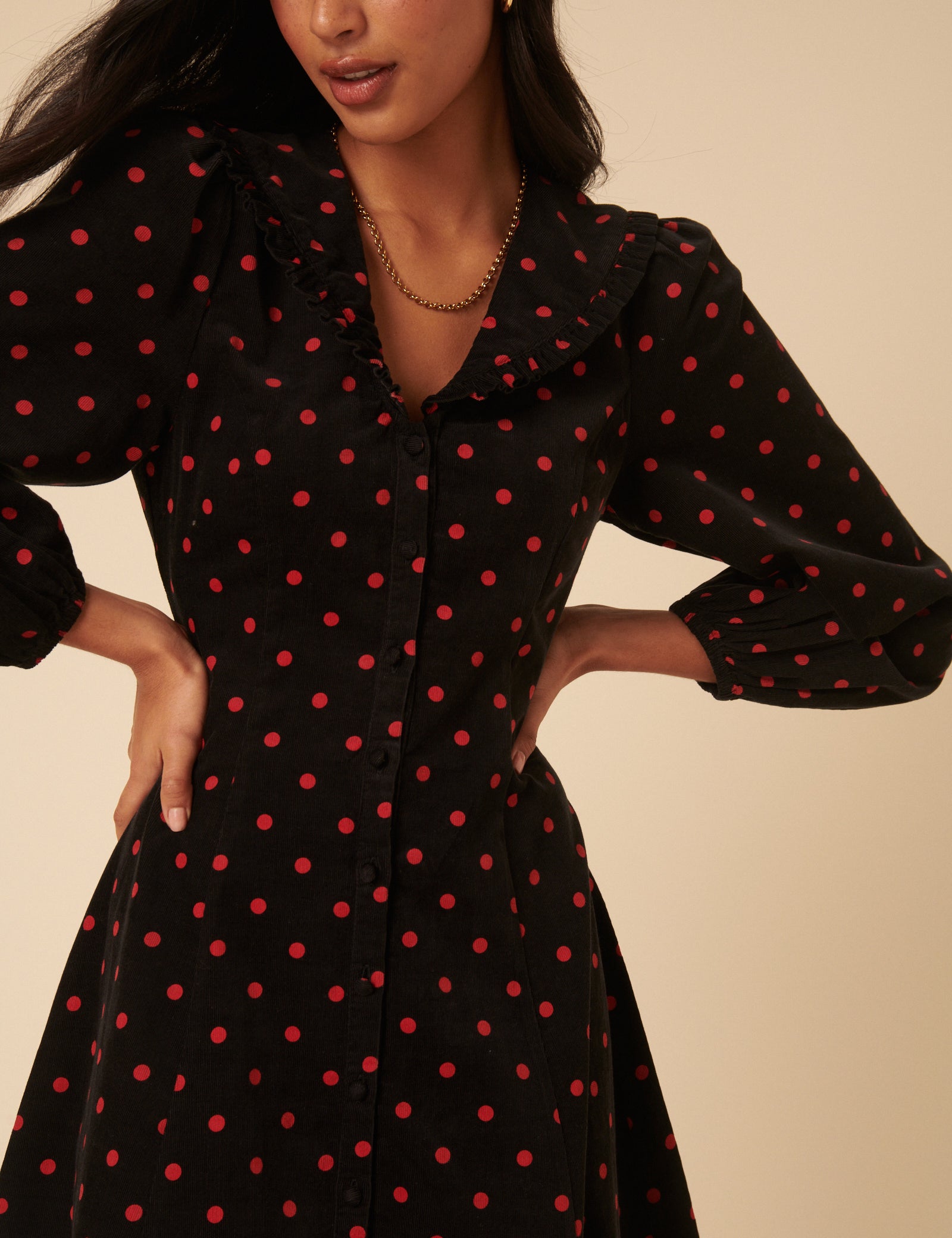 Black Cord Polka Dot Balloon Sleeve Emma Mini Dress
