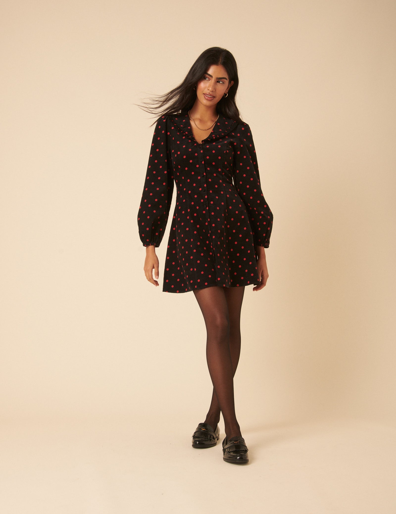 Black Cord Polka Dot Emma Mini Dress