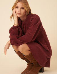 Burgundy Peter Pan Collar Cord Bridget Mini Dress