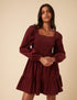 Burgundy Balloon Sleeve Cord Tiered Elsa Mini Dress
