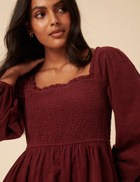 Red Balloon Sleeve Cord Tiered Elsa Mini Dress