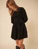 Black Cord Long Sleeve Shirred Bambi Mini Dress