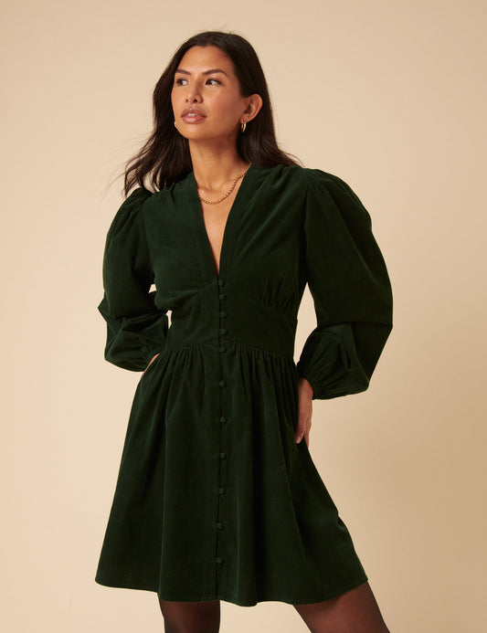 Forest Green Cord Starlight Mini Dress Forest Green Cord Starlight Mini Dress