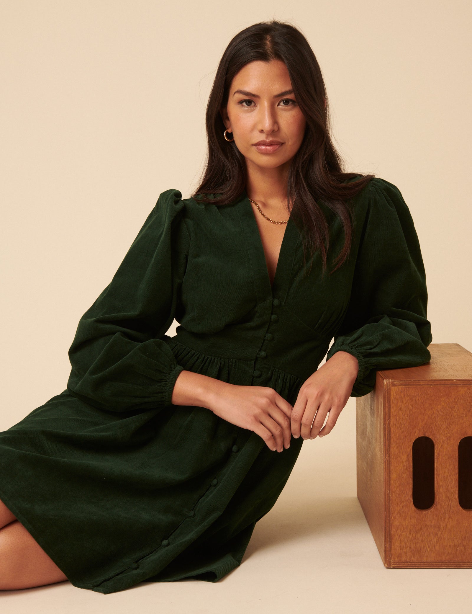 Forest Green Cord Starlight Mini Dress Forest Green Cord Starlight Mini Dress