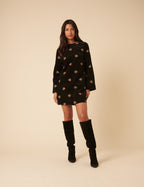 Black Floral Embroidered Saravejo Cord Mini Dess