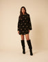 Black Floral Embroidered Saravejo Cord Mini Dess