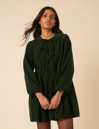 Green Embroidered Tie-front Cord Eden Mini Dress